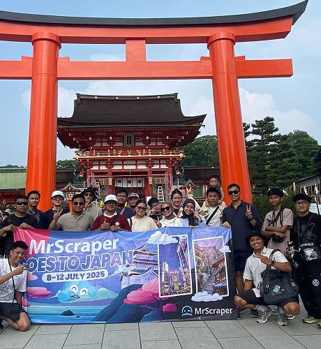 MrScraper team members visiting a shrine in Japan