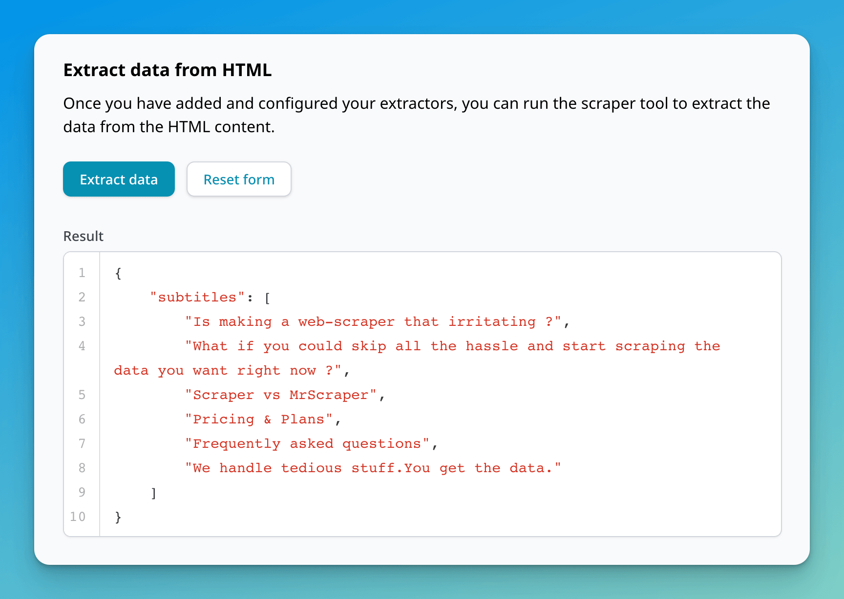 MrScraper visual dashboard